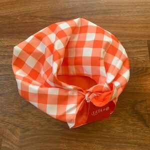 Ultra Tie Top Makeup Bag Gingham Orange White New W Tag Gift Item for Products